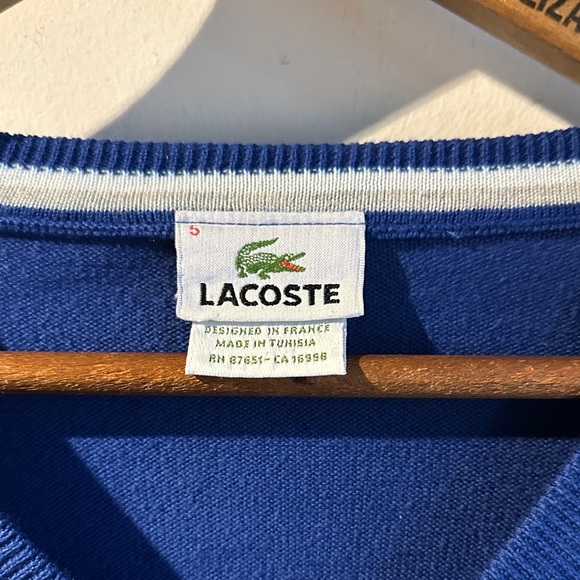 Vintage Lacoste Men's Deep Blue V-Neck Sweater - Picture 2 of 4